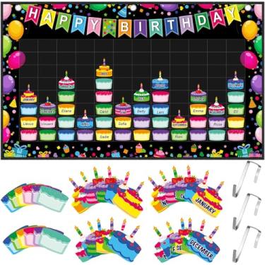 Imagem de Pasimy Pôster de parede para pendurar na parede com 144 cartões apagáveis a seco e 3 ganchos, tabela de aniversário reutilizável para sala de aula, quadro de avisos