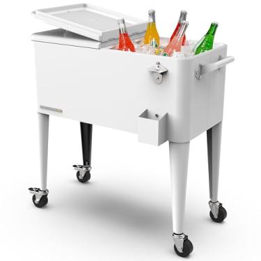 Imagem de Permasteel Refrigerador portátil para pátio com rodinhas PS-A203-WT de 80 litros, branco