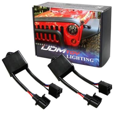 Imagem de iJDMTOY H4-para-H13 compatível com decodificadores anticintilação Jeep Wrangler JK compatíveis com qualquer sistema de luz LED redondo de 17 cm