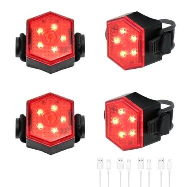 Imagem de Pacote com 4 lanternas traseiras de bicicleta, luz traseira de bicicleta, recarregável por USB-C com LED, lanterna de segurança para ciclismo com 4 modos de luz para equitação noturna na estrada