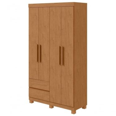 Imagem de Guarda-roupas Solteiro 4 Portas 2 Gavetas Sem Espelho Com Pés Zeus Amendoa Clean