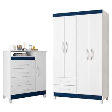 Imagem de Quarto Infantil Com Guarda Roupa 4 portas e Cômoda Turquesa - Albatroz