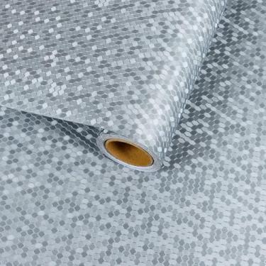 Imagem de VaryFloral Papel de parede hexagonal geométrico de prata descasque e cole papel de contato texturizado metálico urbano para prateleira de móveis à prova d'água autoadesivo papel de parede favo de mel