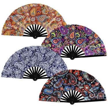 Imagem de Leinuosen 4 peças grandes de leques dobráveis para dança em linha, 33 cm, ventilador de bater palmas UV para botas no chão, casamento, cosplay, discoteca, festival, festa, dança, apresentação