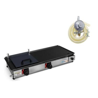 Imagem de Chapa De Lanche Sanduicheira 70x30 Dog Com Prensa E Coletor +Kit de Gá