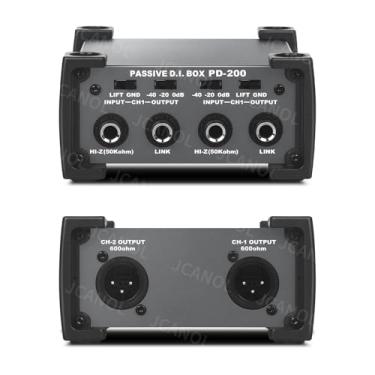 Imagem de JCANOL PD200 Stereo Passive DI Box Unit Hum Eliminator com interruptor GND, atenuador de entrada para conectar guitarra e baixo, caixa direta de instrumento de 1/10.2 cm para XLR balanceado e não