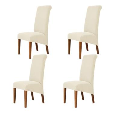 Imagem de Lzyjckh Capa elástica para cadeira de jantar, Capas para cadeiras com encosto alto, Protetor de capa para cadeira Parsons removível e lavável, para sala de jantar, festa,Beige,4PCS