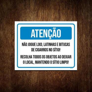 Imagem de Placa Atenção Não Jogue Lixo Mantenha Sítio Limpo 27X35