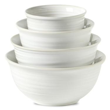 Imagem de Hasense Tigelas de mistura de cerâmica, 2,1/1,5/1,0/0,5 Qt, tigelas para cozinhar, assar, servir pratos para salada, frutas, pipoca, lava-louças e micro-ondas, conjunto de 4, branco com infusão de