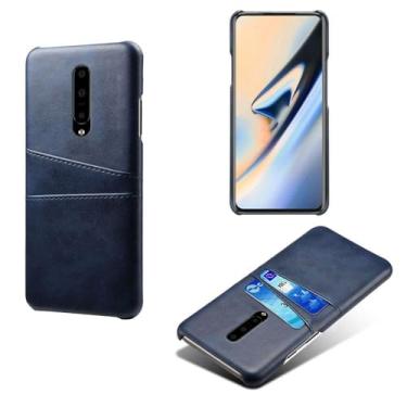 Imagem de Capas Compatível com Oneplus 7 PRO,Caso de couro PU-Tampa de telefone a prova de choque com 2 slots de cartão,Proteção anti-impressão digital e anti-gota-Blue