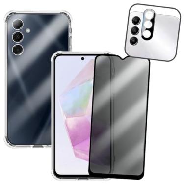 Imagem de Kit Capinha Antishock Transparente + Película Privacidade 3D e Protetor de Lente para Samsung Galaxy A35 5g
