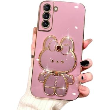 Imagem de Aulzaju Capa para Samsung Galaxy A16 5G, Capinha Feminina com Suporte de Coelho Dobrável e Espelho, Desenho Animado Roxa, TPU Macio e Brilhante