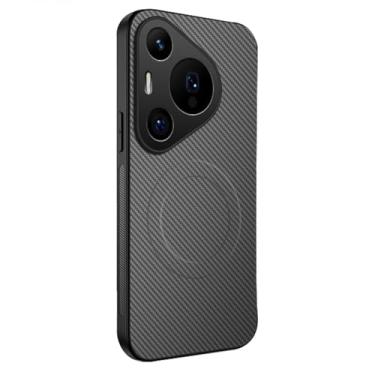 Imagem de LTLMYDAM Capa fina para Huawei Pura 70 Ultra/70 Pro/70 Pro+/70, capa de telefone de couro com sucção magnética de fibra de carbono elegante, cinza, 70 Ultra