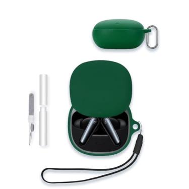 Imagem de Capa protetora de silicone macio WUNIAK para Soundcore Liberty 5, resistente a arranhões, com kit de limpeza, mosquetão e cordão para Anker Soundcore Liberty 5, verde