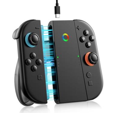 Imagem de ALAFLY Suporte de carregamento para Nintendo Switch 2 para Joy-Con [Play While Charging] Carregador portátil Joy Con Controller Grip com indicadores para Switch2, preto transparente