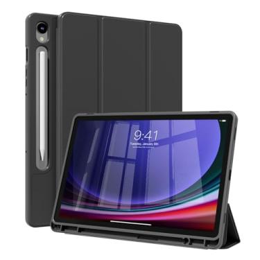 Imagem de KVTVOU Capa para Samsung Galaxy Tab S9 (11 polegadas, 2023) com suporte para S Pen, capa protetora inteligente fina com três dobras e capa traseira de TPU macio, suporta carregamento S Pen e despertar