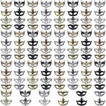 Imagem de FEQO 108 Pieces Masquerade Masks Vintage Antique Venetian Masks for Men Women(Fox, Arrows, Peacock, Little Miss)