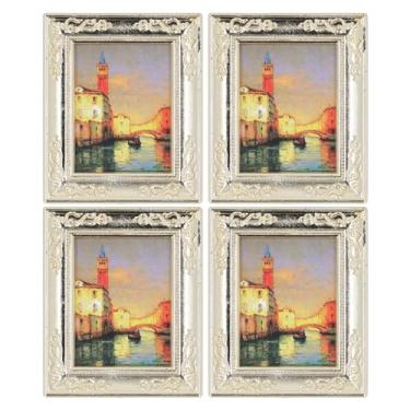 Imagem de Naroote Moldura de Foto Em Miniatura para Casa de Boneca, 1:12 Durável, 4 Quartos, Painel de Densidade, Pinturas Em Miniatura Interessantes, Moldura Delicada para Casas de Boneca (Amarelo)