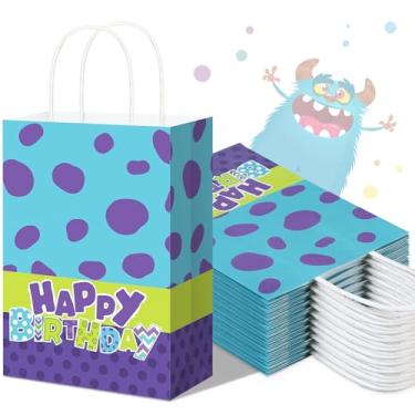 Imagem de Oudain 24 peças de sacolas de presente de papel de desenho animado com alça para doces, guloseimas para chá de bebê, decorações de festa de aniversário com tema de monstro