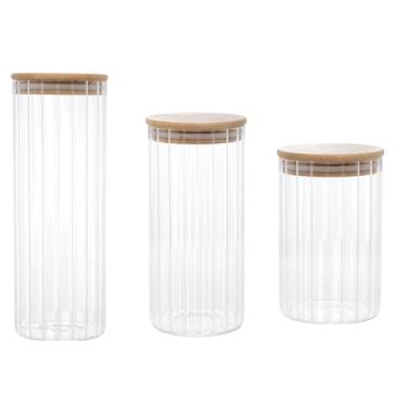 Imagem de Kit 3 Potes de Vidro Canelados com Tampa de Bambu Wolff – 510ml, 800ml e 1,1L | Armazenamento com Estilo e Qualidade