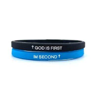 Imagem de God is First I am Second Pulseiras de silicone com versículo da Bíblia Cristã Pulseiras de Borracha Religiosas Cristãs Pulseira para Homens e Mulheres, Bouncy, Silicone, Sem Pedra Preciosa