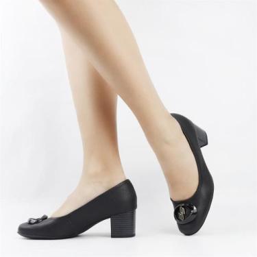 Imagem de Scarpin Salto Bloco Fivela - USAFLEX, Preto, 37