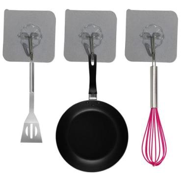 Imagem de 12 Pçs Gancho Transparente Sem Costura Adesivo Fixado Na Parede Cozinh