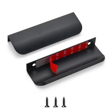 Imagem de sunlithor Puxadores de dedo de borda para armários Descasque e cole na gaveta de cozinha invisível autoadesivo plano sem broca Pacote de 10 manípulos pretos de 12 cm de comprimento total fácil