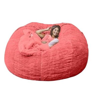 Imagem de Capa de sofá tipo pufe lavável, capa para cadeira, cama e sofá grandes, espreguiçadeira de pele sintética para sala de estar, decoração (sem enchimento)(Red,6ft)