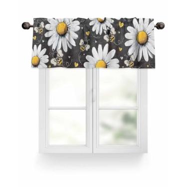 Imagem de Cortina de margarida vintage para janelas, flores brancas, abelhas, floral, rústica, quadro preto, sanefas de fundo para varão, tratamentos de janela, cortinas curtas para cozinha, sala de estar
