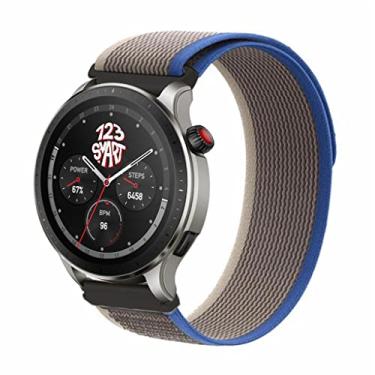 Imagem de Pulseira de Nylon tira auto-aderente para GTR4 GTR 4 A2166 / GTR3 A1971 / GTR 3 Pro A2040 / GTR 2 A1952 / GTR 2e A2023 / Stratos A1619 / Stratos 3 A1929 Marca 123smart - Cinza com Azul