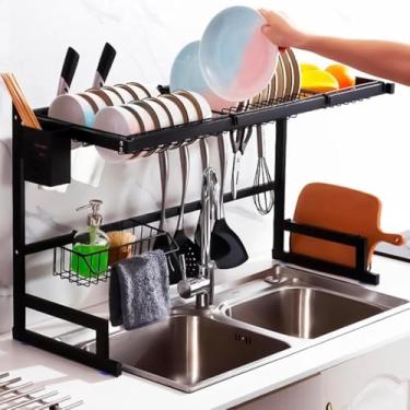 Imagem de Escorredor de Louças Grande Suspenso para Pia - Preto Fosco Organizador de Louças com Porta Talheres