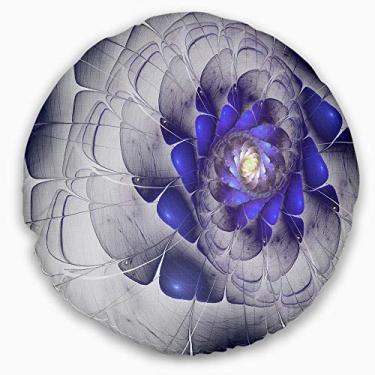 Imagem de Designart Flor fractal cinza azul arte digital sala de estar redonda, sofá, almofada de alta qualidade + capa de almofada impressa em ambos os lados 50 cm