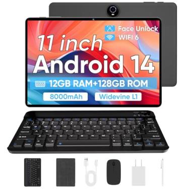 Imagem de Tablet Android 14, tablets Android de 11 polegadas mais recentes de 2024, expansão de 12 GB + 128 GB + 1 TB, suporte para desbloqueio facial + carregamento rápido de 18 W, tablet PC octa-core, WiFi6,