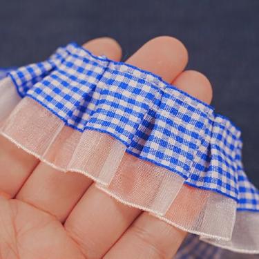 Imagem de Acabamento de 2 camadas com babados guingão de 2 metros, acabamento de tecido de fita de renda guingão para costura, artesanato, cortina, vestido de casamento, decoração de fronha (azul escuro)