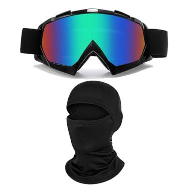 Imagem de immoono Óculos Dirt Bike com capa balaclava máscara facial quadriciclo motocicleta motocross óculos para mulheres e homens, armação preta, lentes azuis coloridas