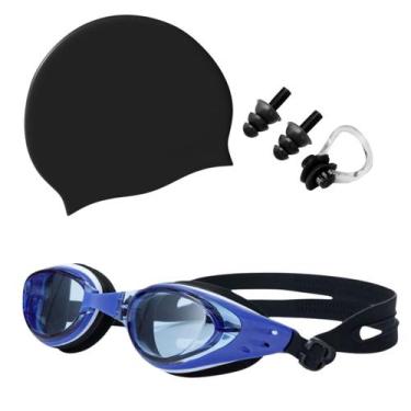 Imagem de Kit Óculos Touca Silicone Protetor Nasal Aurícular Natação Profissiona