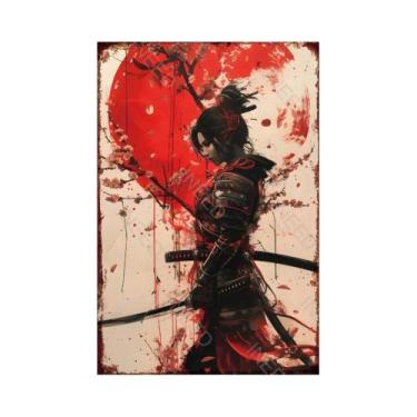 Imagem de Placa De Arte De Parede Vintage Japonesa Samurai Em Metal, Placa Retro