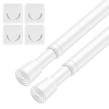 Imagem de Fvonzn Pacote com 2 varões de cortina de tensão de 66 a 99 cm, branco, sem perfuração, haste de tensão extensível ajustável para janela, armário, estante de livros, cozinha, banheiro