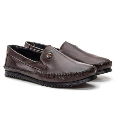 Imagem de Sapato Sapatilha Masculina Mocassim Casual Couro Liso Café 100 - Foot 