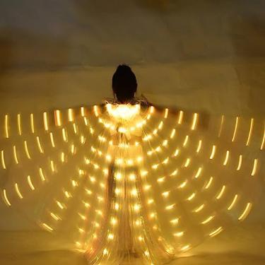 Imagem de Asas de LED Isis Wings Dança do Ventre Asas de Borboleta LED com Bastões Telescópicos Brilhantes Roupas de Desempenho para Palco de Carnaval Natal Festa de Halloween (Luz Amarela, Crianças)