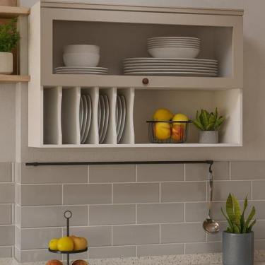 Imagem de Armário Aéreo para Cozinha com Porta de Vidro Provençal 100% Mdf Ilumi