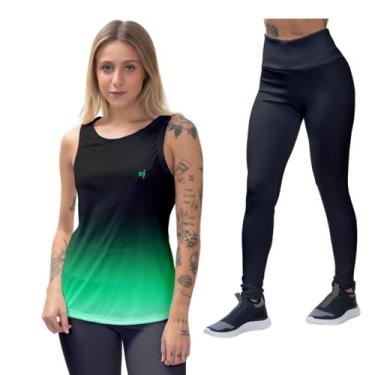 Imagem de Kit Camiseta Regata Feminina Calça Legging Slim Corrida Yoga Academia 