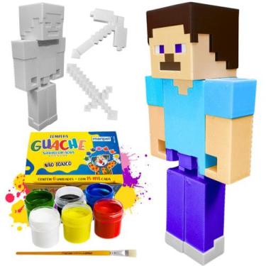 Imagem de Boneco Steve Minecraft Para Colorir Pintar Com 6 Tintas Para Criancas 