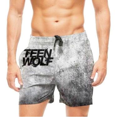 Imagem de Short Praia Shorts Banho Teen Wolf Lobo Adolescente 511 - smoke, Preto