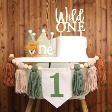 Imagem de Decorações de festa de aniversário HODIHIWI Wild One 1st Highchair