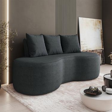 Imagem de Sofá 2 Lugares Orgânico 160cm com Almofadas Benin Bouclê Preto B03 - D'Rossi