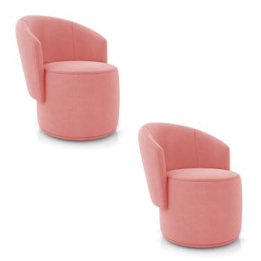 Imagem de Poltrona Decorativa Orgânica Fixa para Sala Kit 2 Malu Suede Rosê M11 - D'Rossi