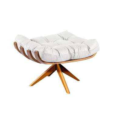 Imagem de Puff Giratório Costela Couro Legítimo Branco Base de Madeira MM30 M11 - D'Rossi