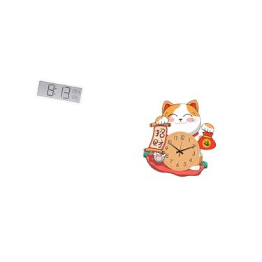 Imagem de Fenteer Relógio de Parede Digital de Gato com Grande Display, Silencioso, Sem -taque, Multifuncional, Temperatura E Umidade para Escritório, Quarto, Sala